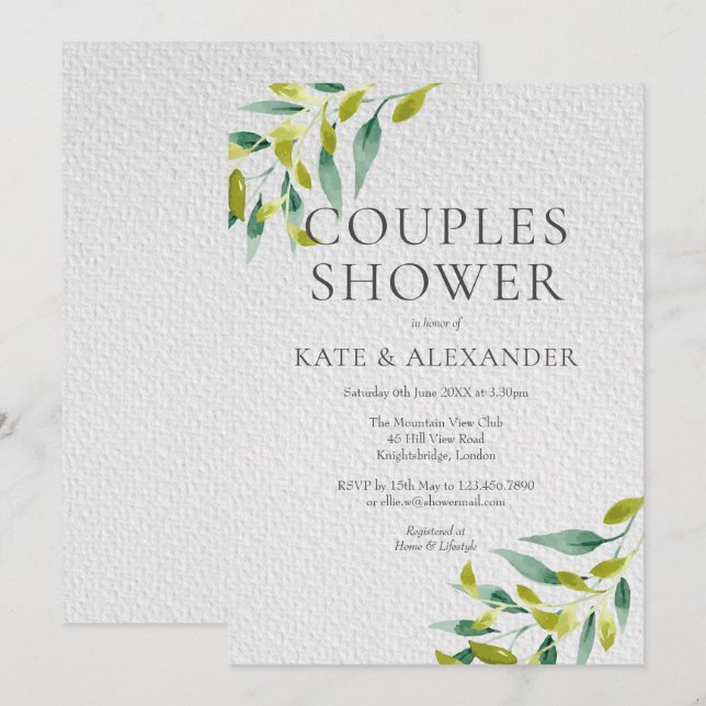 Invitación de ducha de parejas Fresh Meadow Leaves (Anverso / Reverso)