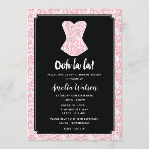 Invitación de ducha de ropa interior de encaje neg