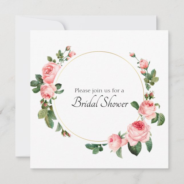Invitación de ducha de rosa rosa sonrojada (Anverso)