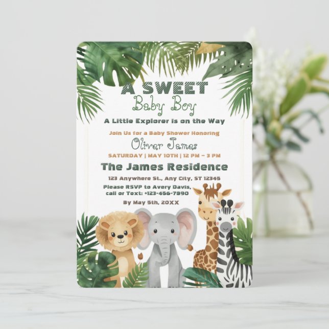 Invitación de ducha de safari de la selva tropical (Anverso de pie)