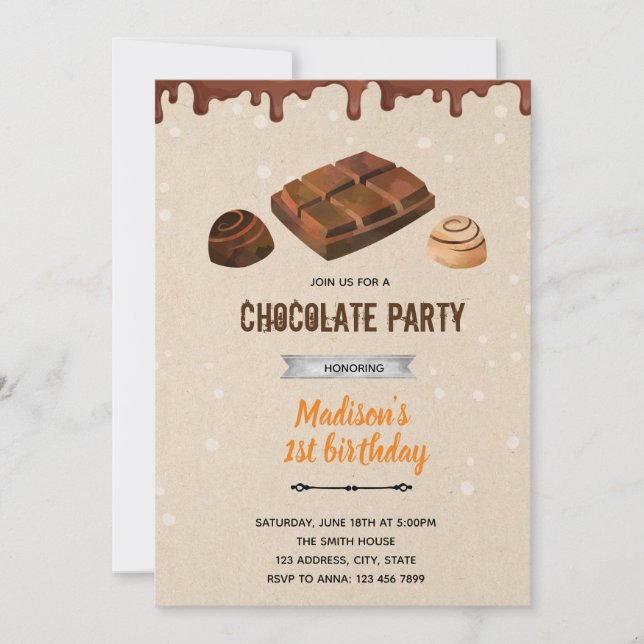 invitación de ducha de tema de dulces de chocolate (Anverso)