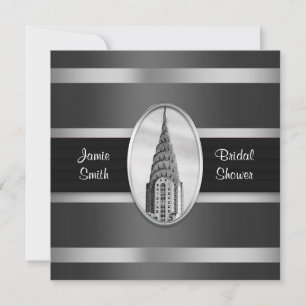 Invitación de Ducha Edificio Chrysler Negro, Plata