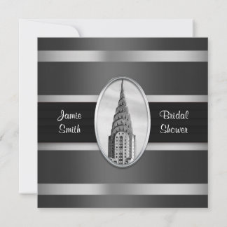 Invitación de Ducha Edificio Chrysler Negro, Plata