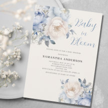 Invitación de ducha floral azul niño bebé en flor