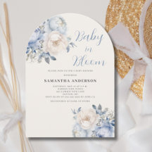 Invitación de ducha floral azul niño bebé en flor