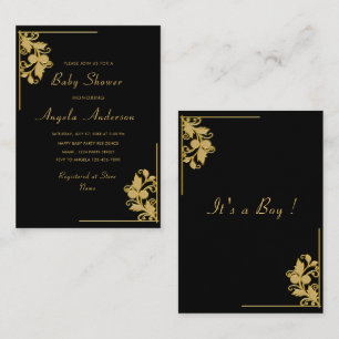 Invitación de ducha Floral Black Gold Baby Boy