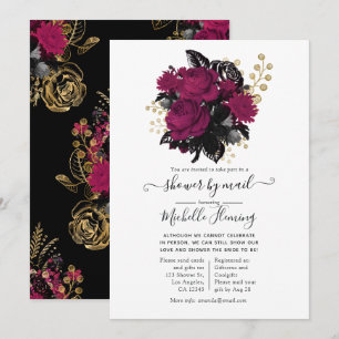 Invitación de ducha floral de Marsala y oro por co