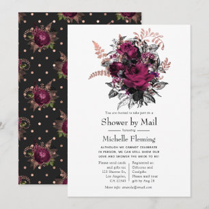 Invitación de ducha floral de Marsala y Rosa Dorad