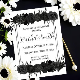 Invitación de ducha floral en blanco y negro