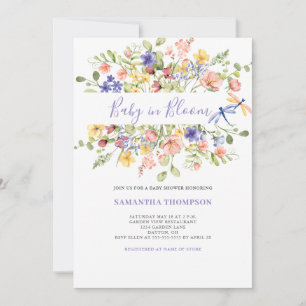 Invitación de ducha floral rosa para bebé en flor