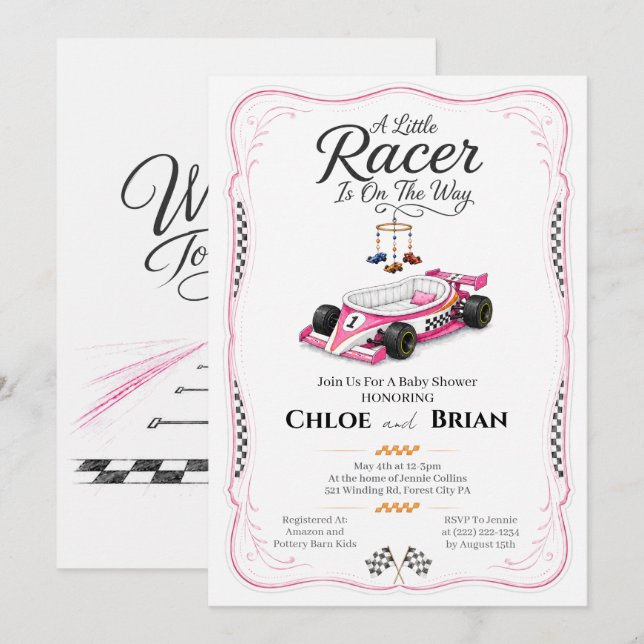Invitación de ducha Little Racer Bassinet Fórmula  (Anverso / Reverso)