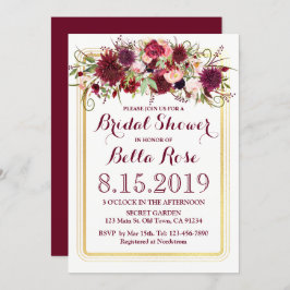 Invitación de ducha marsala de oro rojo borgoña do