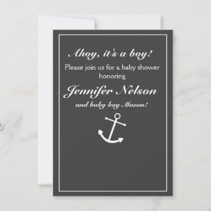 Invitación de ducha náutica blanca gris elegante