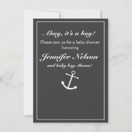 Invitación de ducha náutica gris blanca elegante