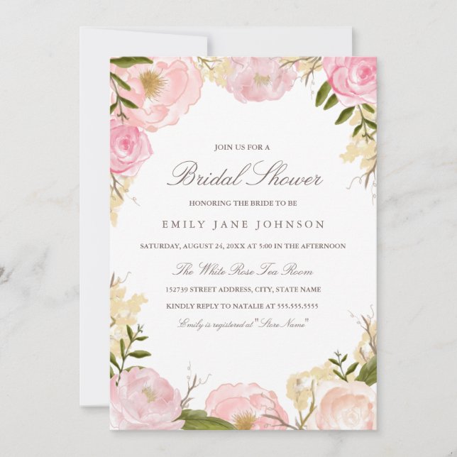 Invitación de ducha nupcial de rosa rosa elegante (Anverso)