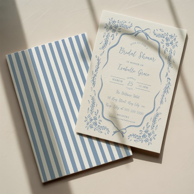 Invitación de Ducha Nupcial Floral Azul Elegante T (Subido por el creador)