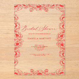 invitación de ducha nupcial roja simple clásica el