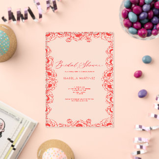 invitación de ducha nupcial roja simple clásica el