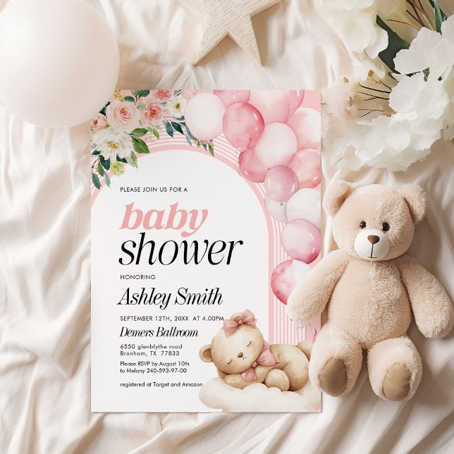 Invitación de ducha para bebé de oso rosa (Subido por el creador)