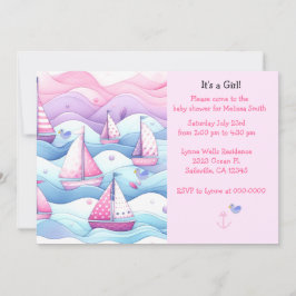 Invitación de ducha para bebé niña con veleros náu