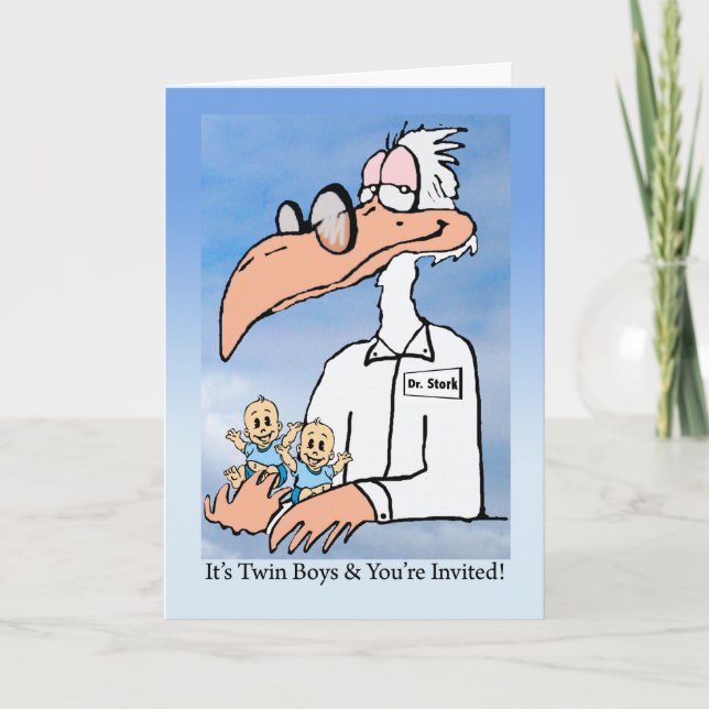 Invitación de ducha para bebés gemelos, Dr. Stork (Anverso)