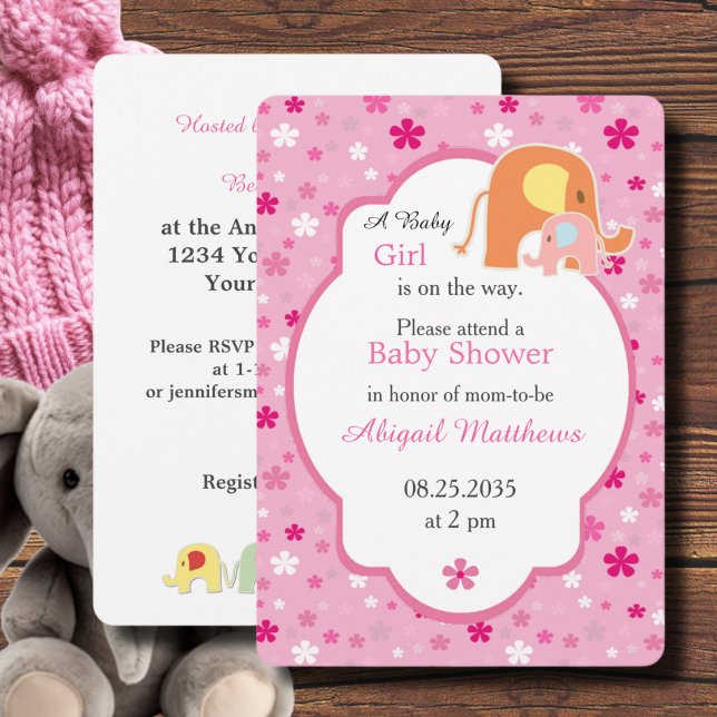 Invitación de ducha para mamá y bebé elefante niña (Subido por el creador)