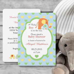 Invitación de ducha para mamá y bebé elefante niño