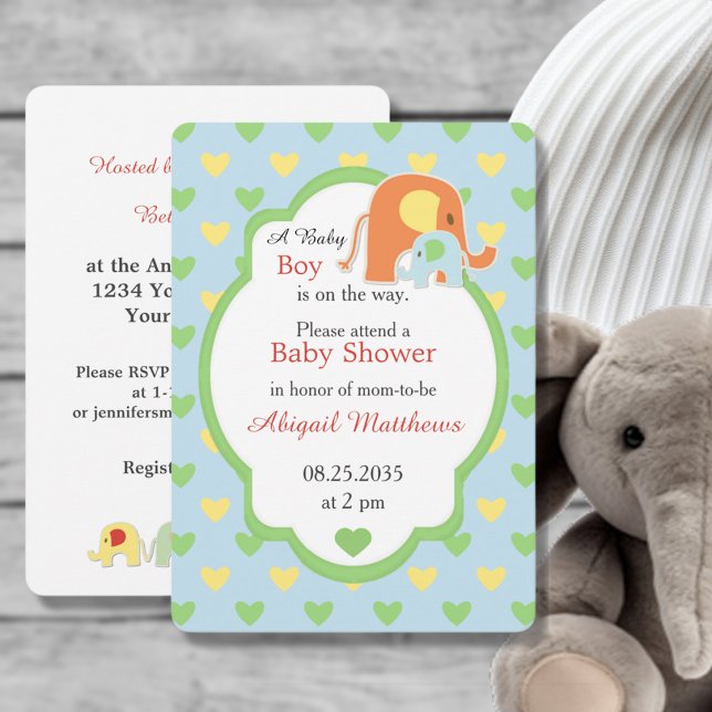 Invitación de ducha para mamá y bebé elefante niño (Subido por el creador)