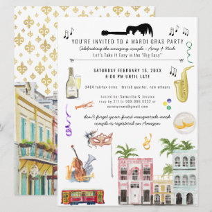 Invitación de Ducha para Pareja de Mardi Gras
