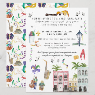 Invitación de Ducha para Pareja de Mardi Gras