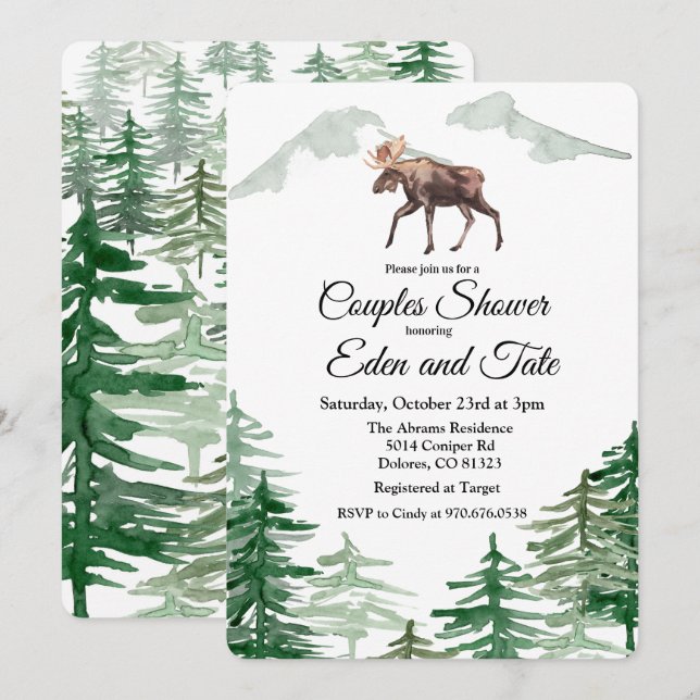 Invitación de ducha para parejas de alce de árbol  (Anverso / Reverso)