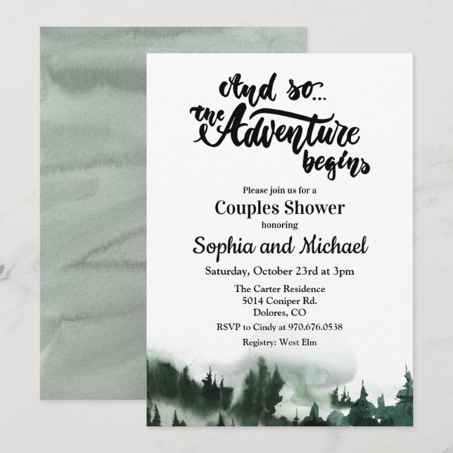 Invitación de ducha para parejas de bosque montaño (Anverso / Reverso)