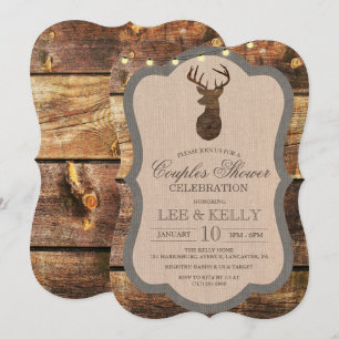 Invitación de Ducha para Parejas de Madera de Cier