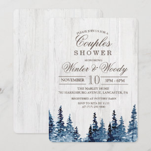 Invitación de ducha para parejas de madera rústica