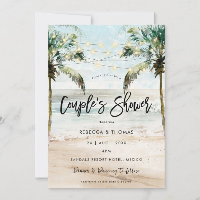 invitación de ducha para parejas de palmeras de pl (Anverso)