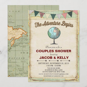 Invitación de ducha para parejas de viaje con glob