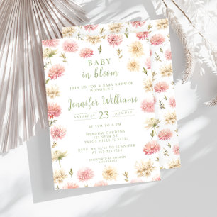 Invitación de ducha pastel rosa para bebé en flor