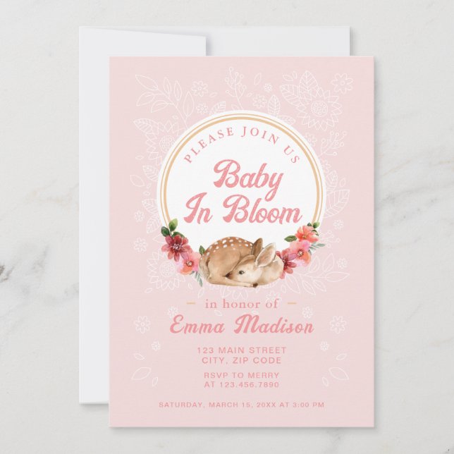 Invitación de ducha rosa de ciervo del bosque de b (Anverso)