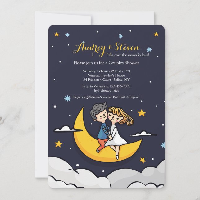 Invitación de ducha sobre la luna (Anverso)