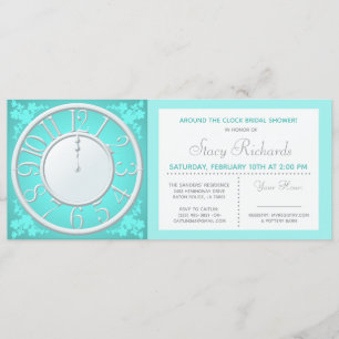 Invitación de ducha Teal Floral Around the Clock