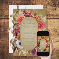 Invitación de ducha verde de joyas florales de épo
