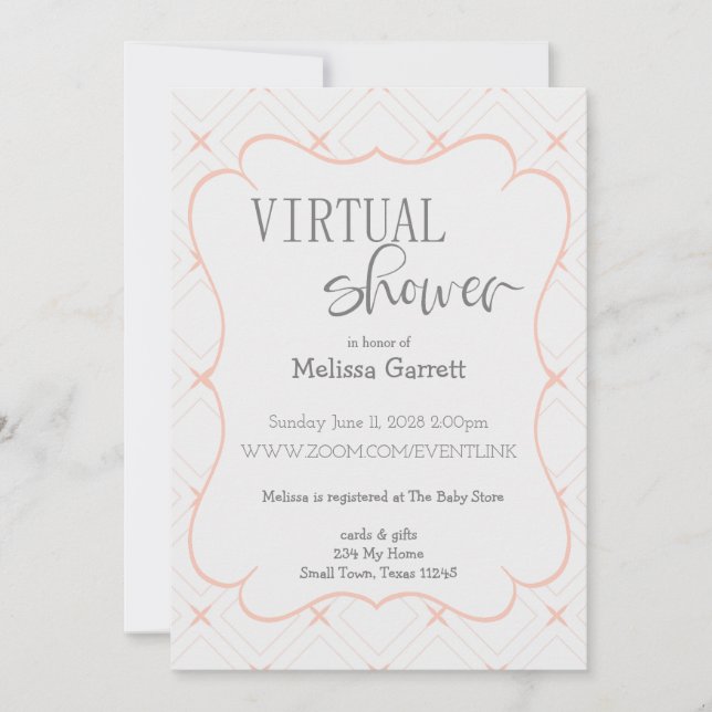 Invitación de ducha virtual de durazno y crema pas (Anverso)