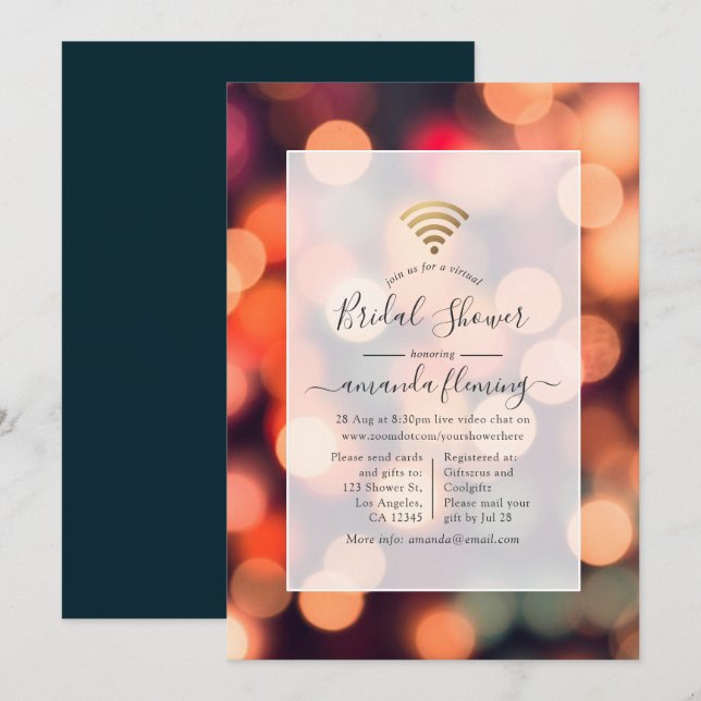 Invitación de ducha virtual de luces Bokeh (Anverso / Reverso)