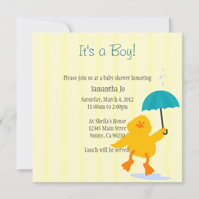 Invitación de Duckie Baby Shower (Anverso)