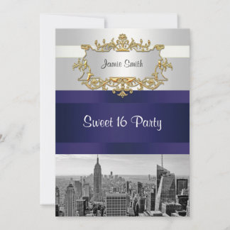 Invitación de dulces 16 NYC Skyline BW 05 Blanco A