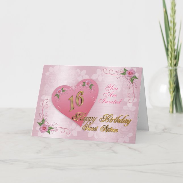 Invitación de dulces 16 partidos corazones y rosas (Anverso)