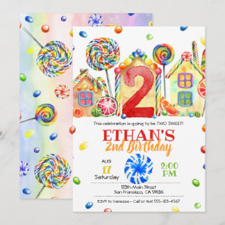 Invitación de dulces Candyland para tema de dulces