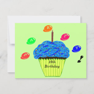 Invitación de Dulces de Cupcake Azul para Cumpleañ