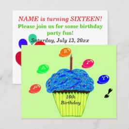 Invitación de Dulces de Cupcake Azul para Cumpleañ