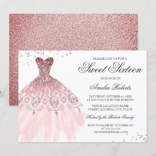 Invitación de Dulces Dieciséis de Vestido de Oro R